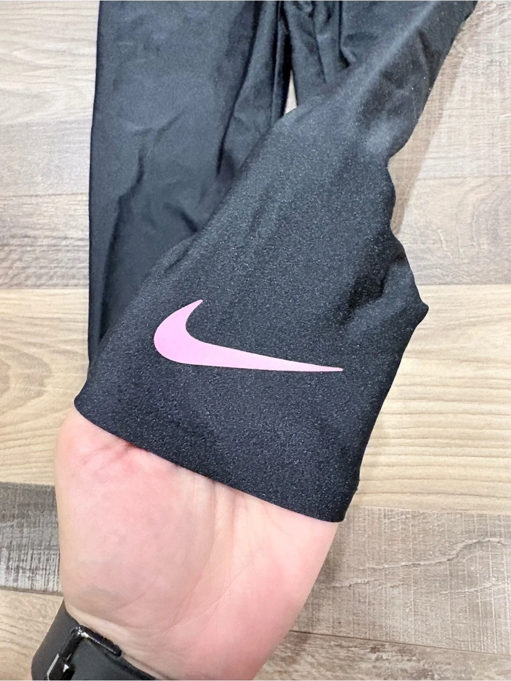 Nike Kids Black Leggings with Pink Swoosh Accent